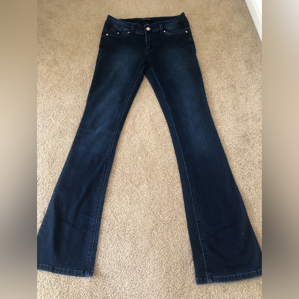 Black & white skinny flare blue jeans, size 0, regular, NWOT
